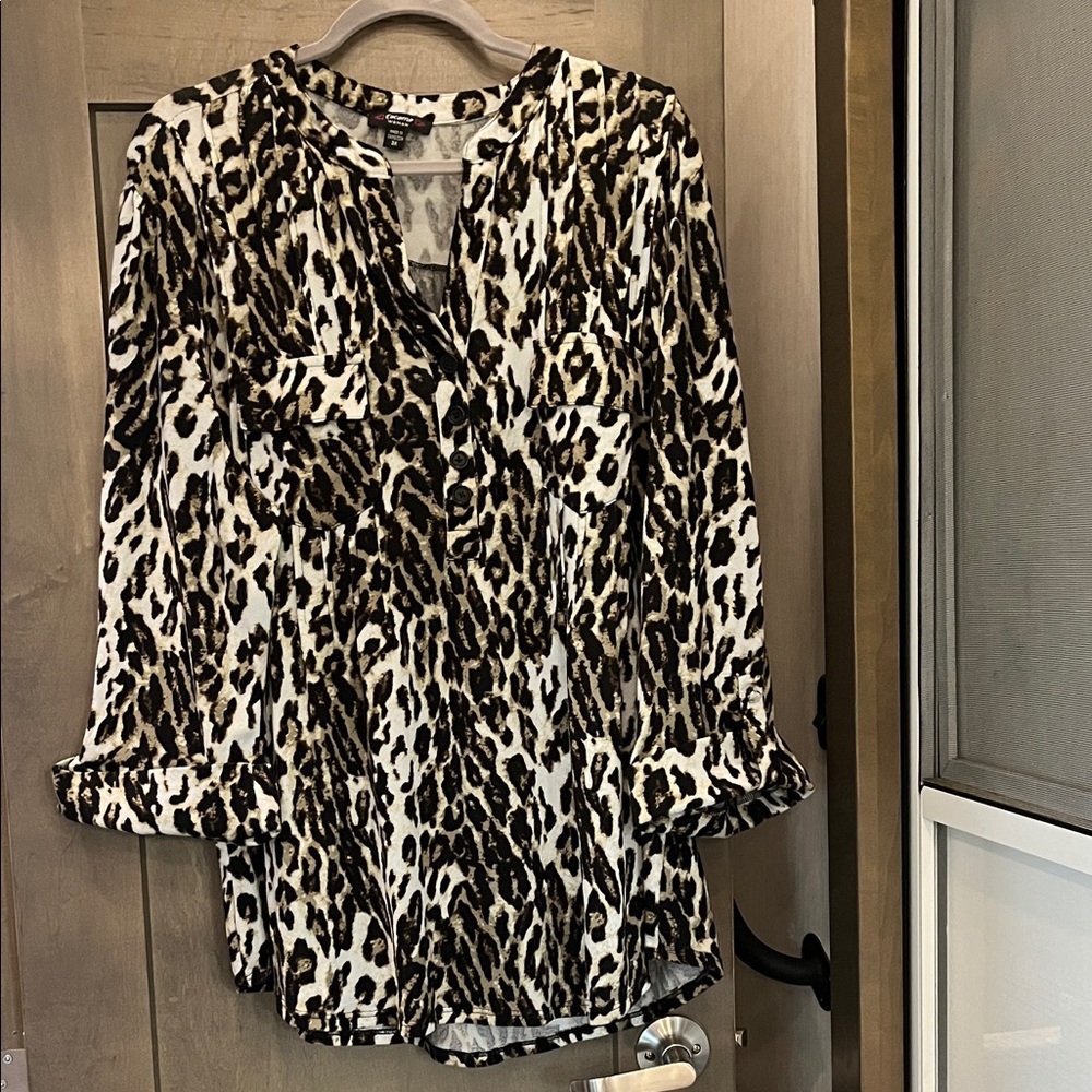 Cocomo Leopard Print Blouse - Black and Brown